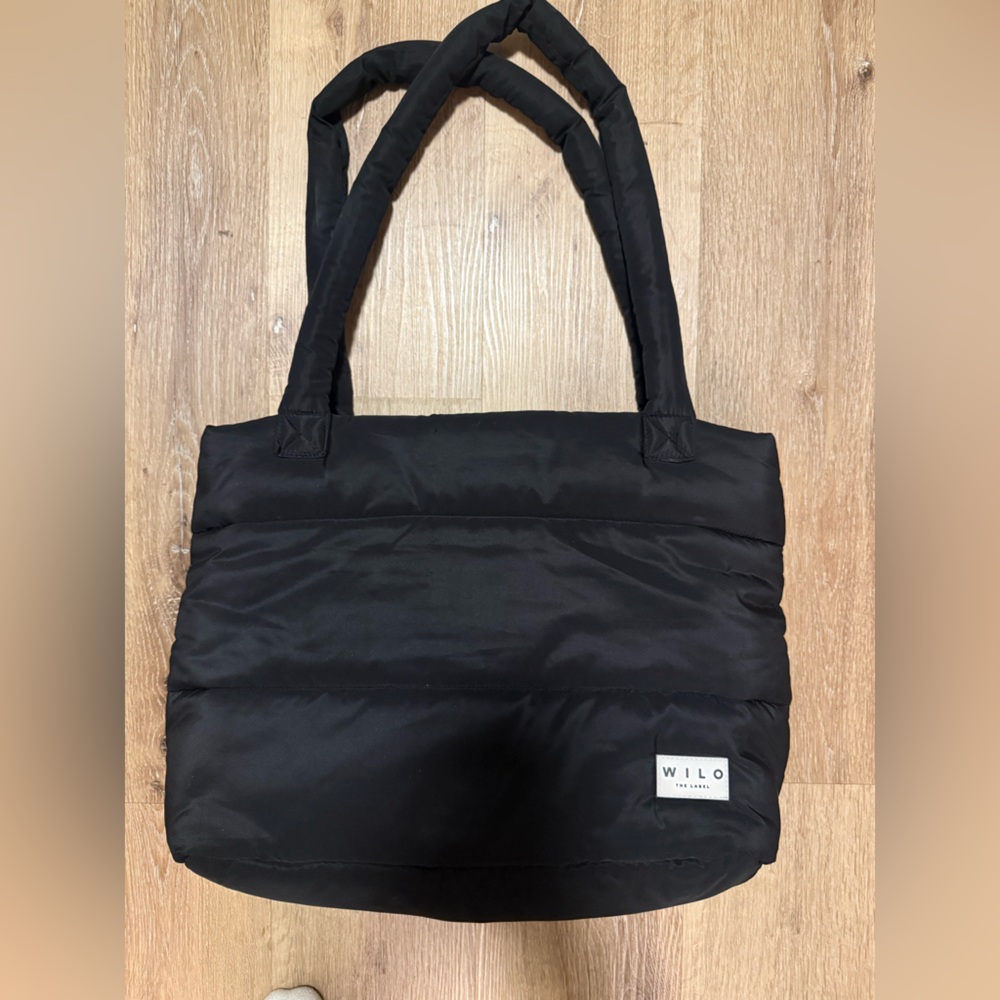 Wilo Black Quilted Puffer Tote Bag Lightweight Carryall